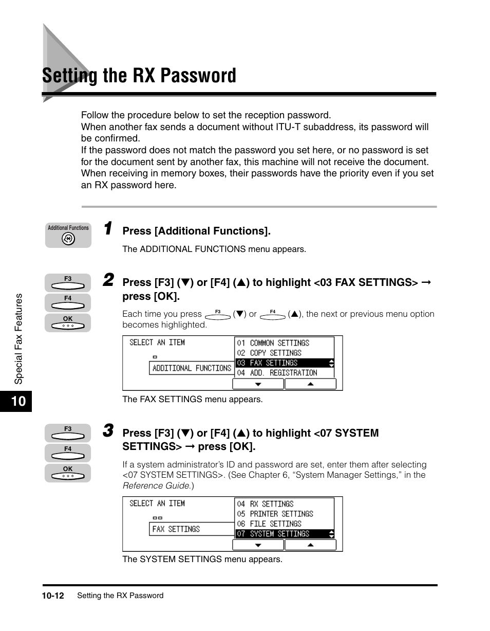 Setting the rx password, Setting the rx password -12 | Canon IMAGERUNNER 2010F User Manual | Page 295 / 382