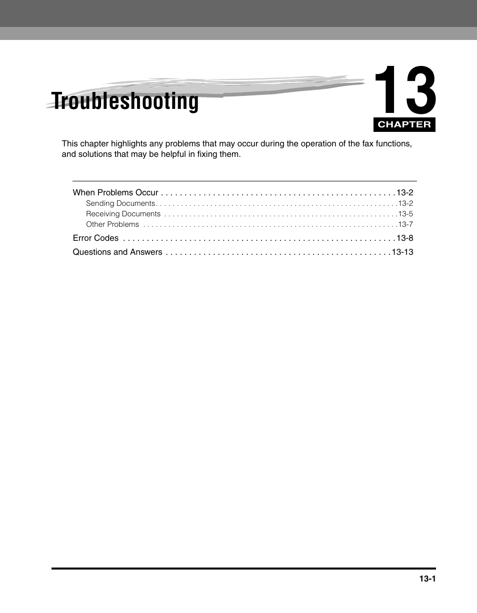 Troubleshooting, Chapter 13 troubleshooting | Canon IMAGERUNNER 2010F User Manual | Page 338 / 382
