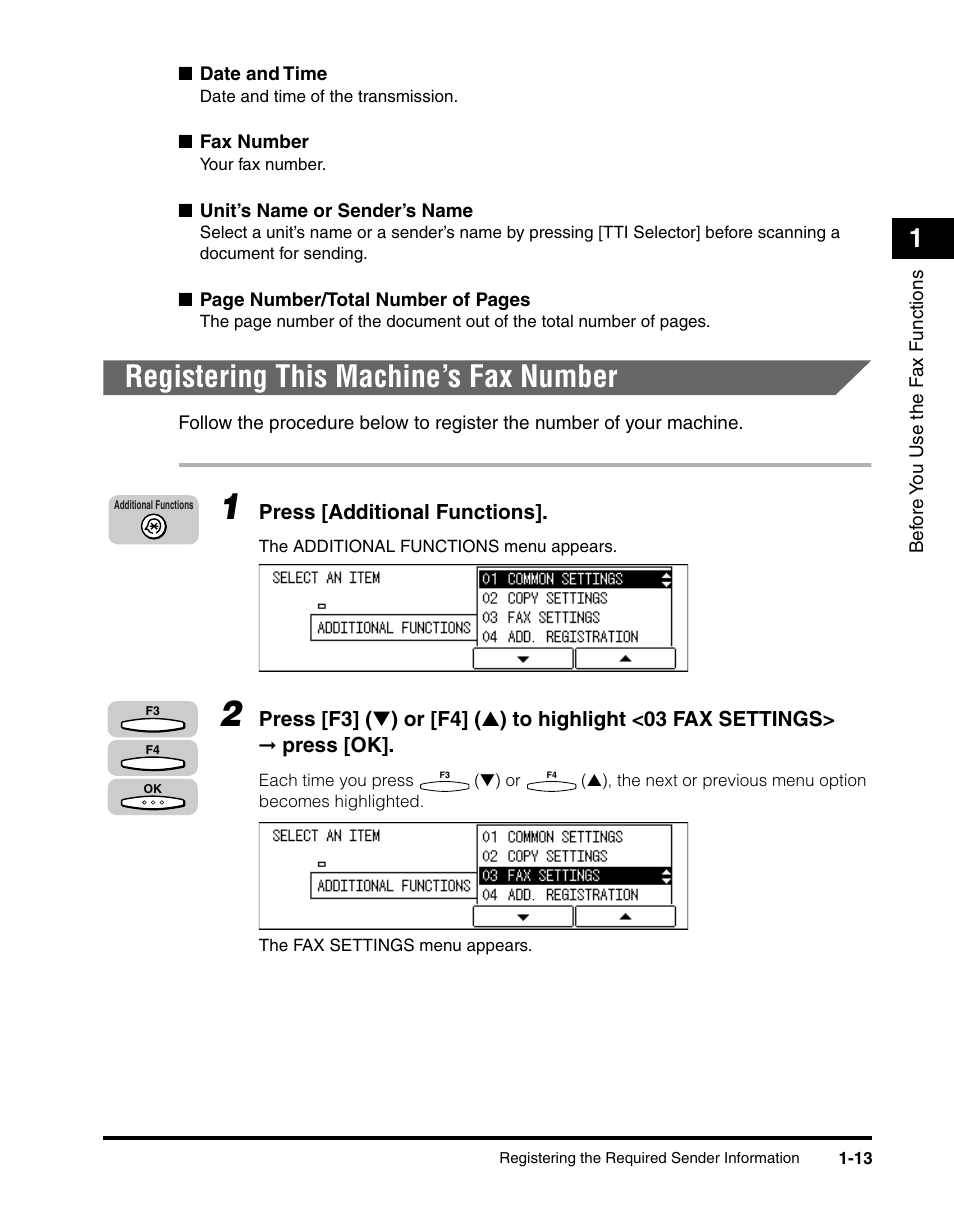 Registering this machine’s fax number, Registering this machine’s fax number -13 | Canon IMAGERUNNER 2010F User Manual | Page 34 / 382