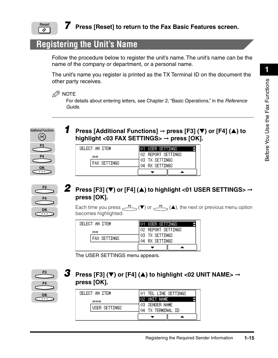 Registering the unit’s name, Registering the unit’s name -15 | Canon IMAGERUNNER 2010F User Manual | Page 36 / 382