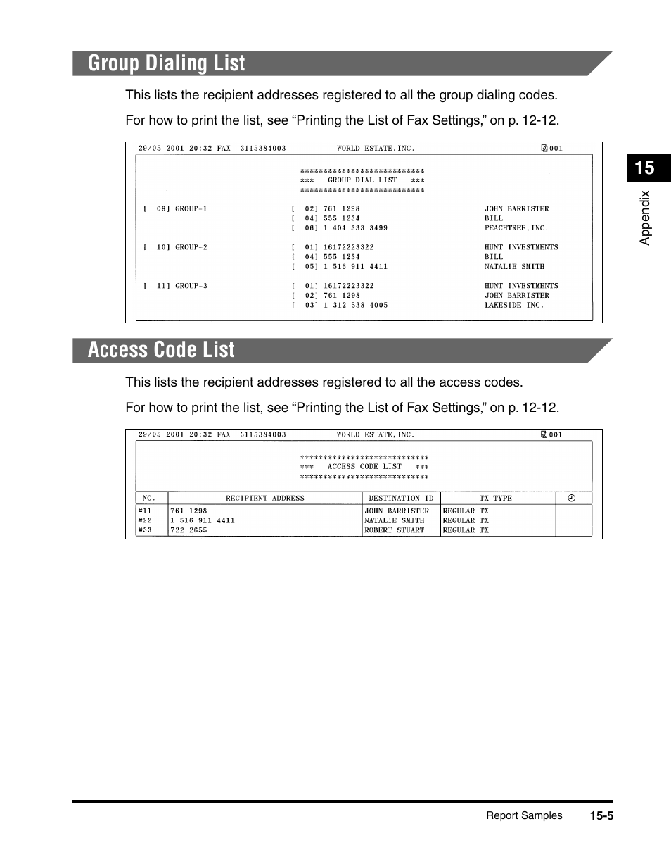 Group dialing list, Access code list, Group dialing list -5 access code list -5 | Canon IMAGERUNNER 2010F User Manual | Page 360 / 382