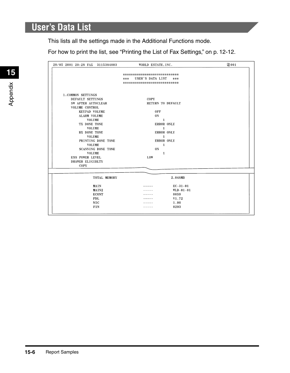 User’s data list, User’s data list -6 | Canon IMAGERUNNER 2010F User Manual | Page 361 / 382