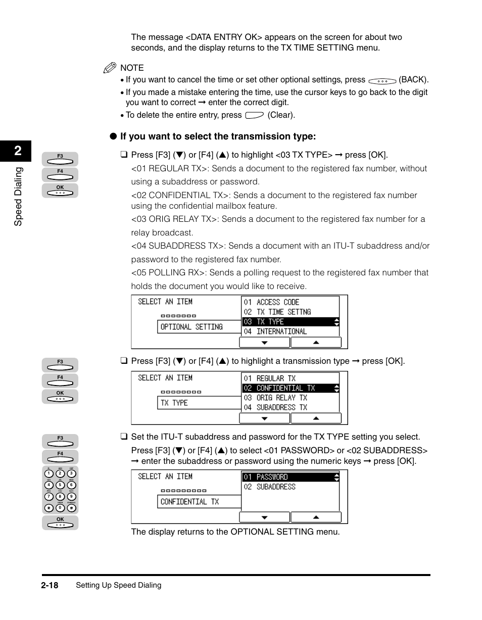 Speed dialing, If you want to select the transmission type | Canon IMAGERUNNER 2010F User Manual | Page 63 / 382