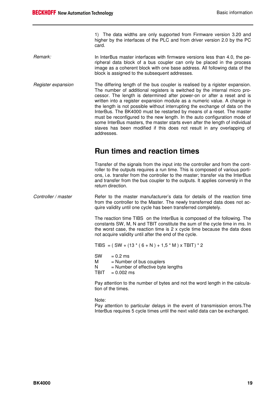 Run times and reaction times | BECKHOFF BK4000 User Manual | Page 19 / 28