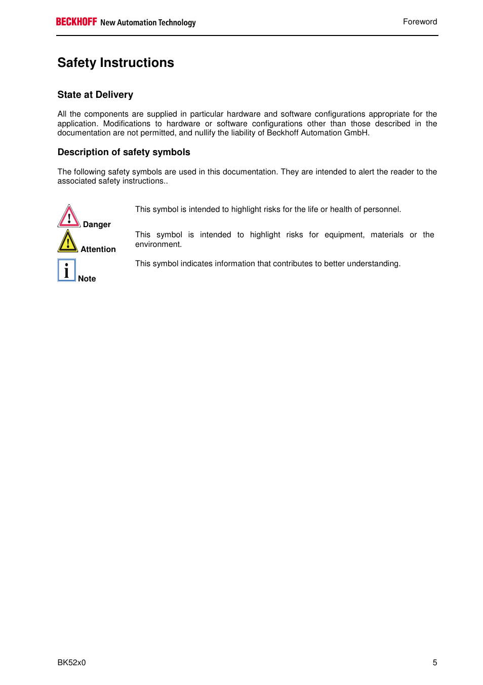 Safety instructions | BECKHOFF BK5200 User Manual | Page 5 / 32