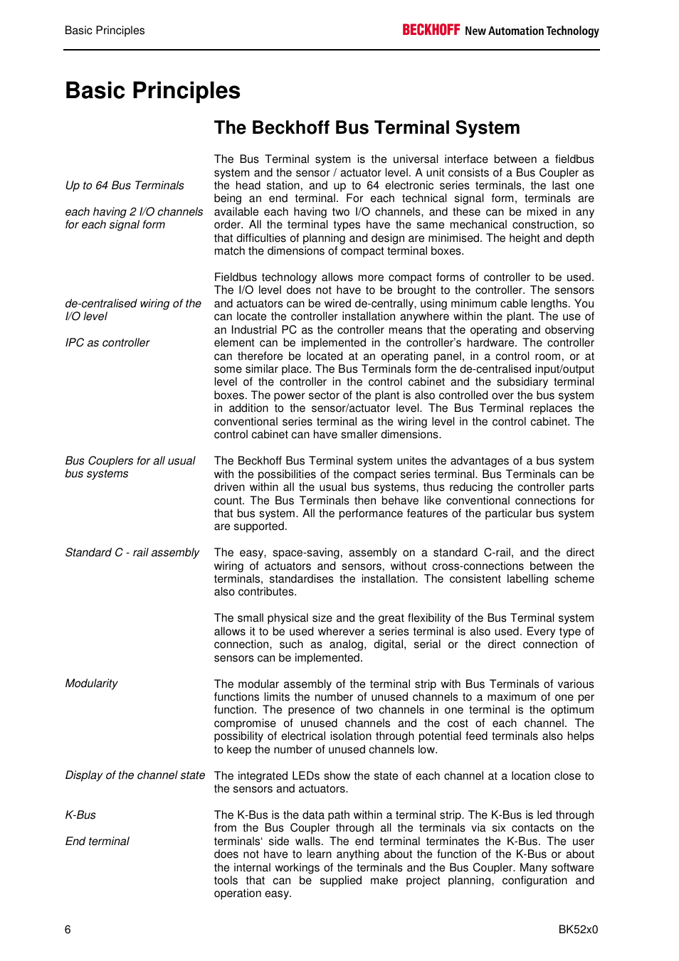 Basic principles, The beckhoff bus terminal system | BECKHOFF BK5200 User Manual | Page 6 / 32