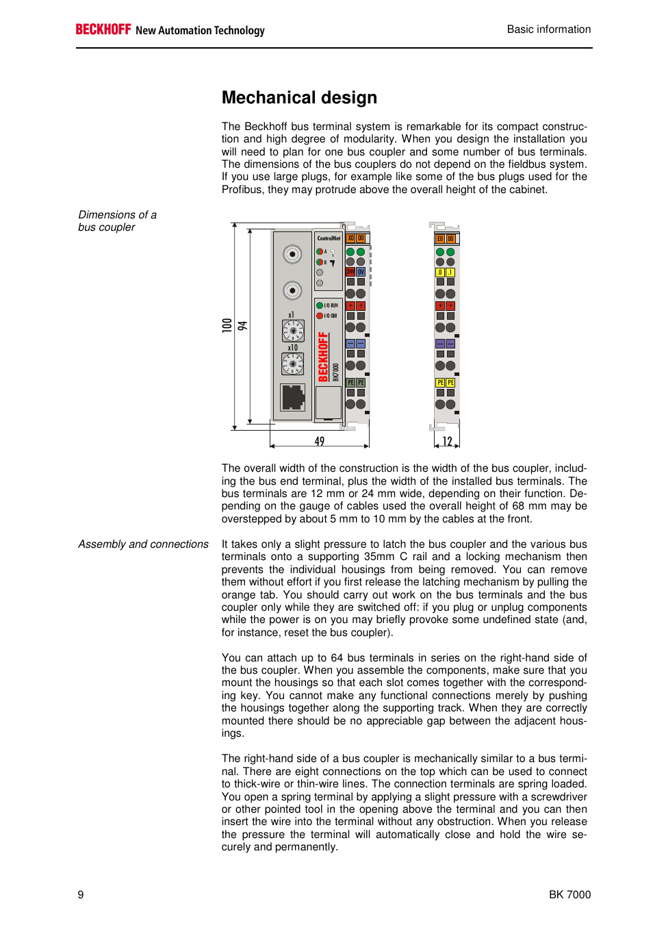 Mechanical design | BECKHOFF BK7000 User Manual | Page 10 / 29