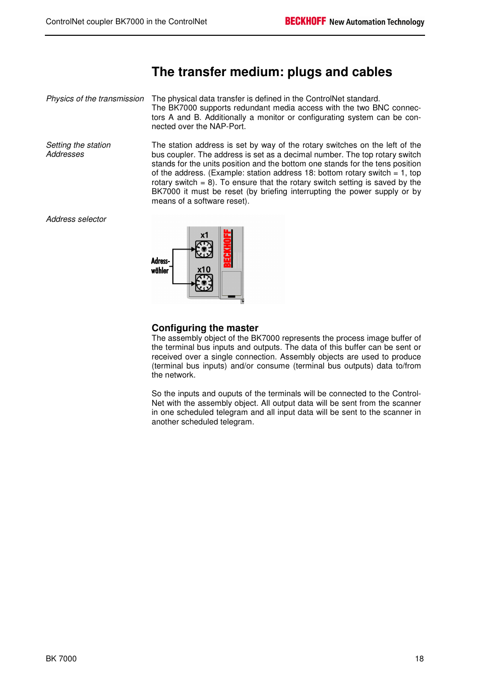 The transfer medium: plugs and cables | BECKHOFF BK7000 User Manual | Page 19 / 29