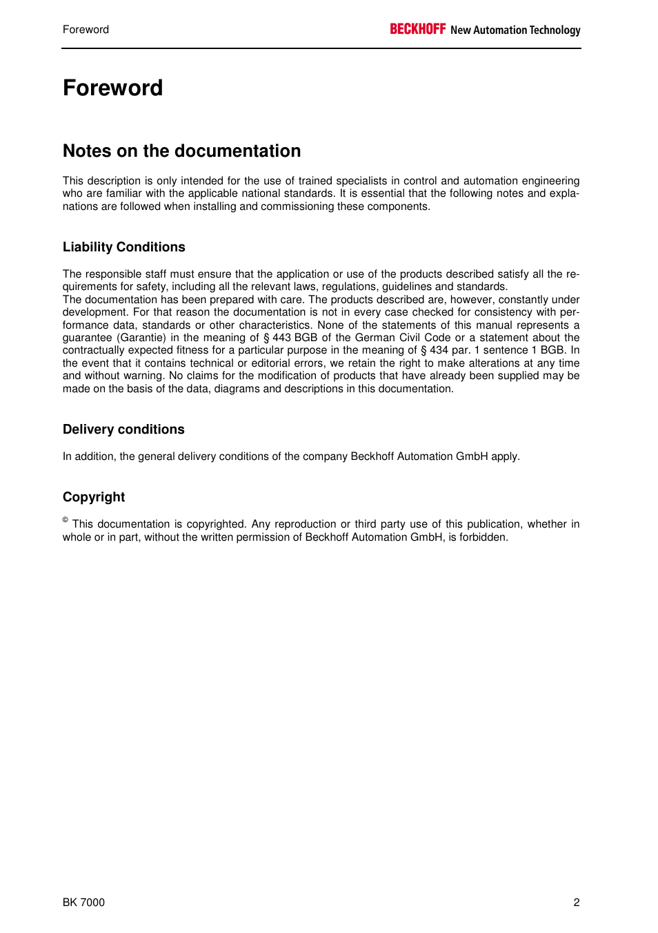 Foreword | BECKHOFF BK7000 User Manual | Page 3 / 29