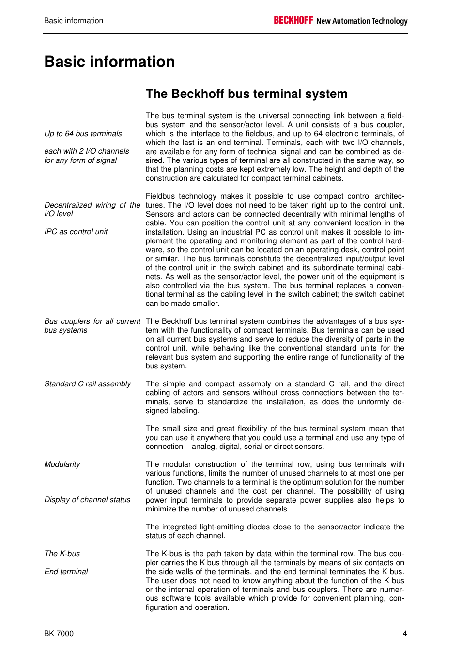Basic information, The beckhoff bus terminal system | BECKHOFF BK7000 User Manual | Page 5 / 29