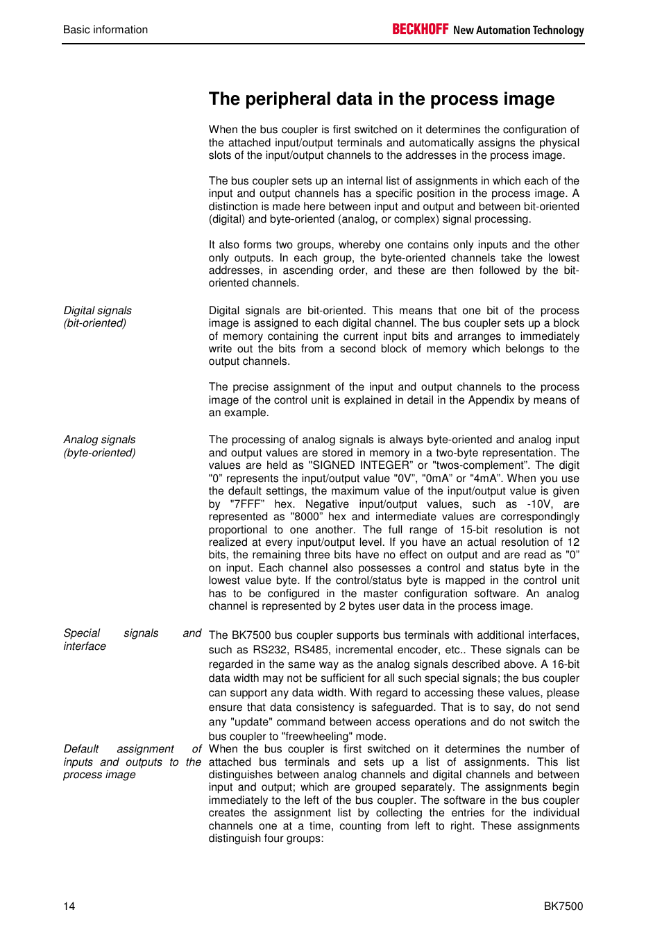 The peripheral data in the process image | BECKHOFF BK7500 User Manual | Page 14 / 32