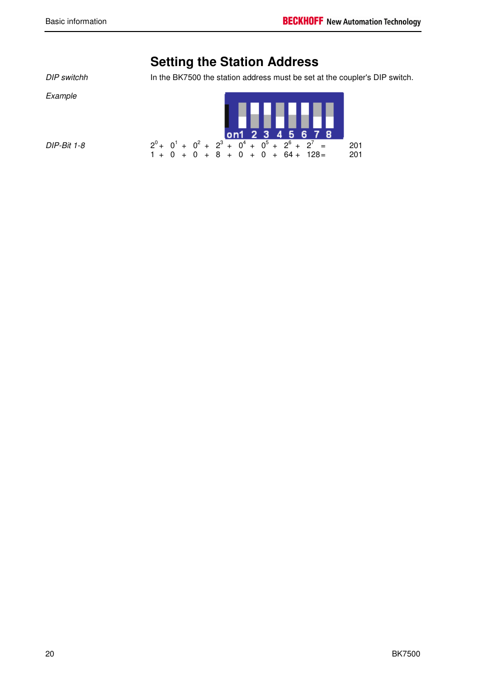 Setting the station address | BECKHOFF BK7500 User Manual | Page 20 / 32