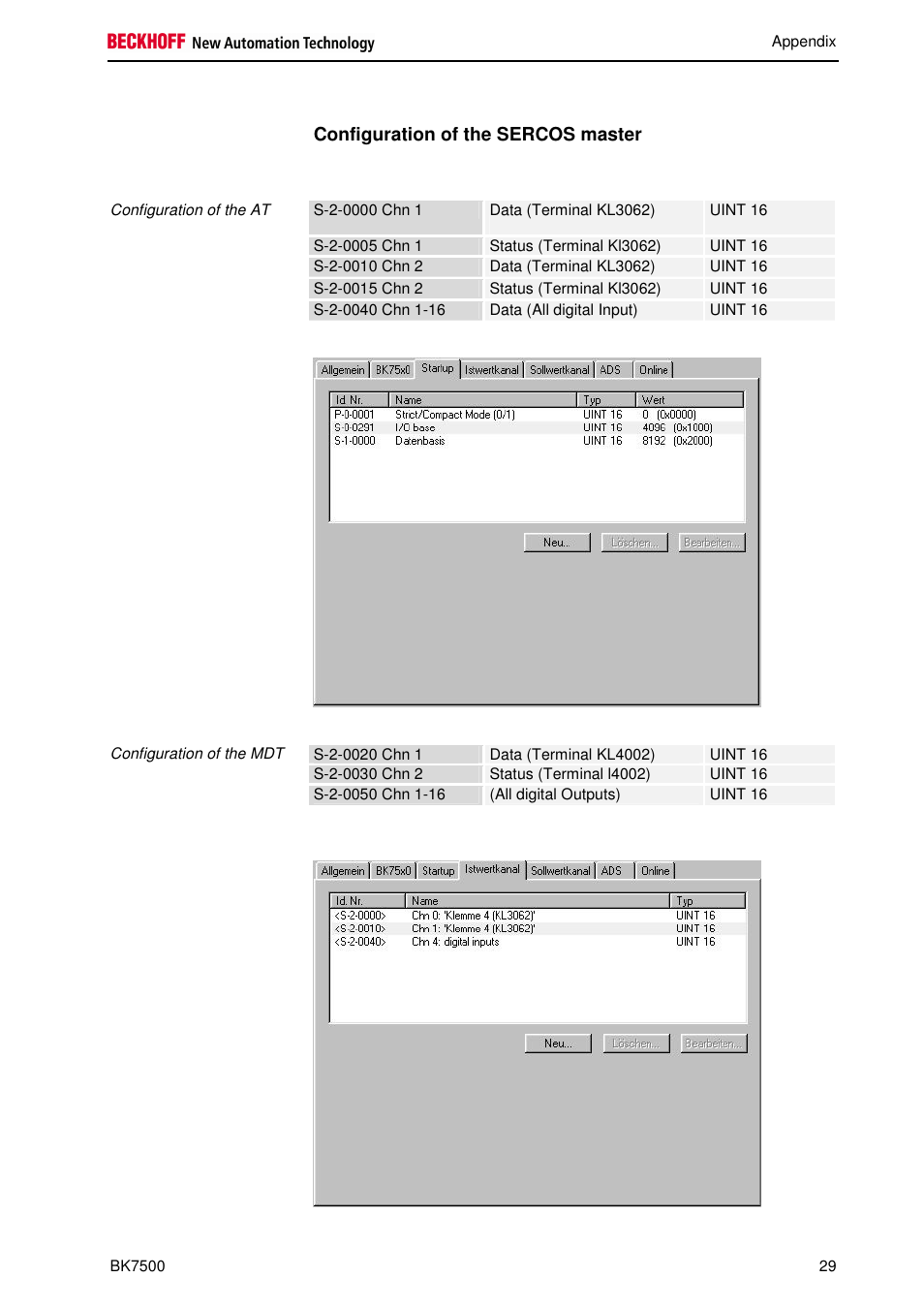 Configuration of the sercos master | BECKHOFF BK7500 User Manual | Page 29 / 32