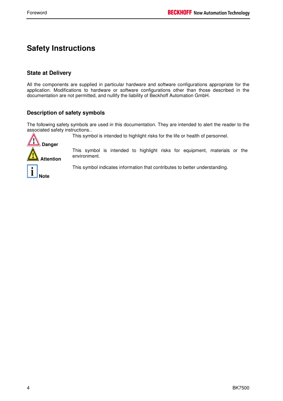 Safety instructions | BECKHOFF BK7500 User Manual | Page 4 / 32