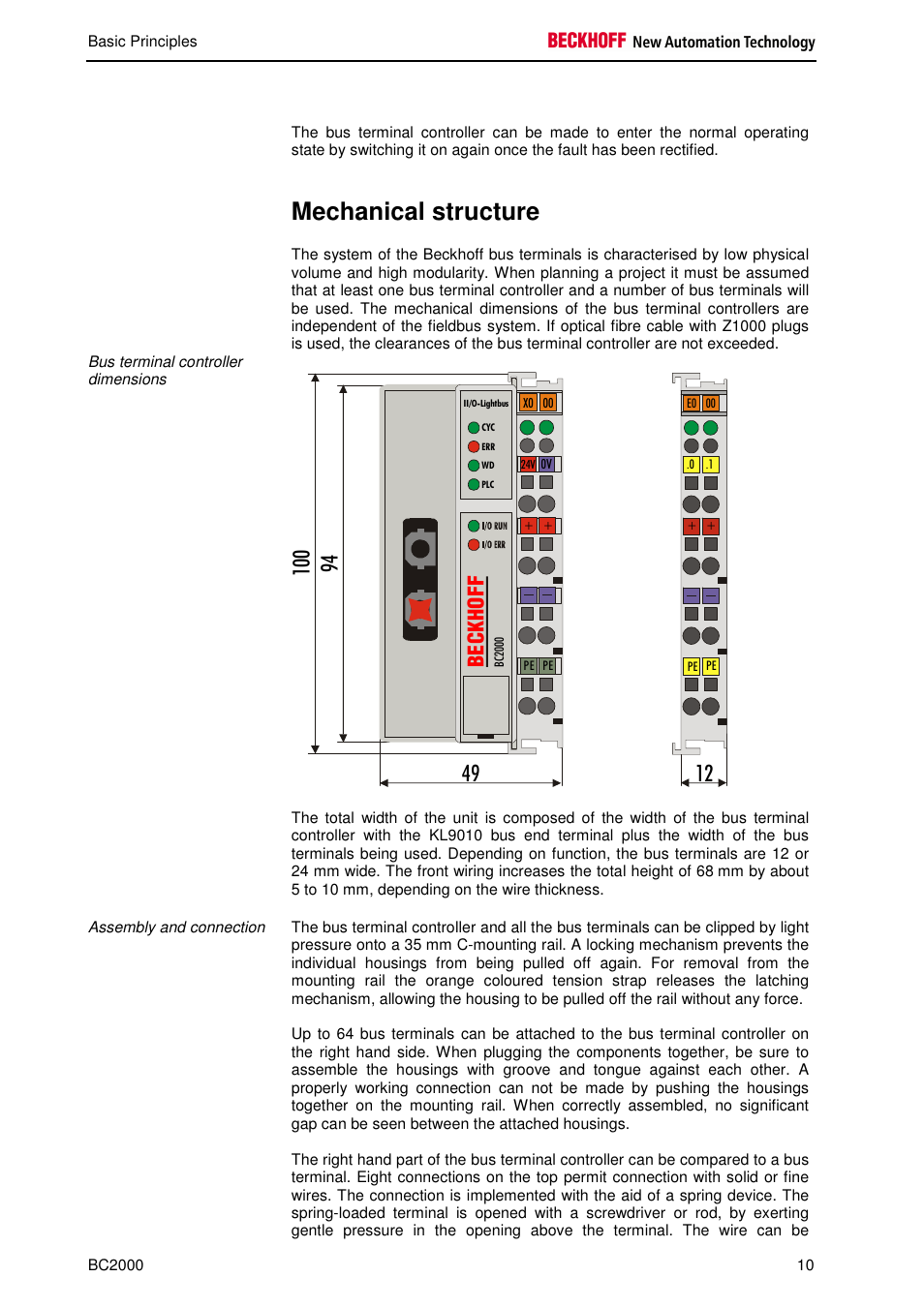 Mechanical structure | BECKHOFF BC2000 User Manual | Page 11 / 28