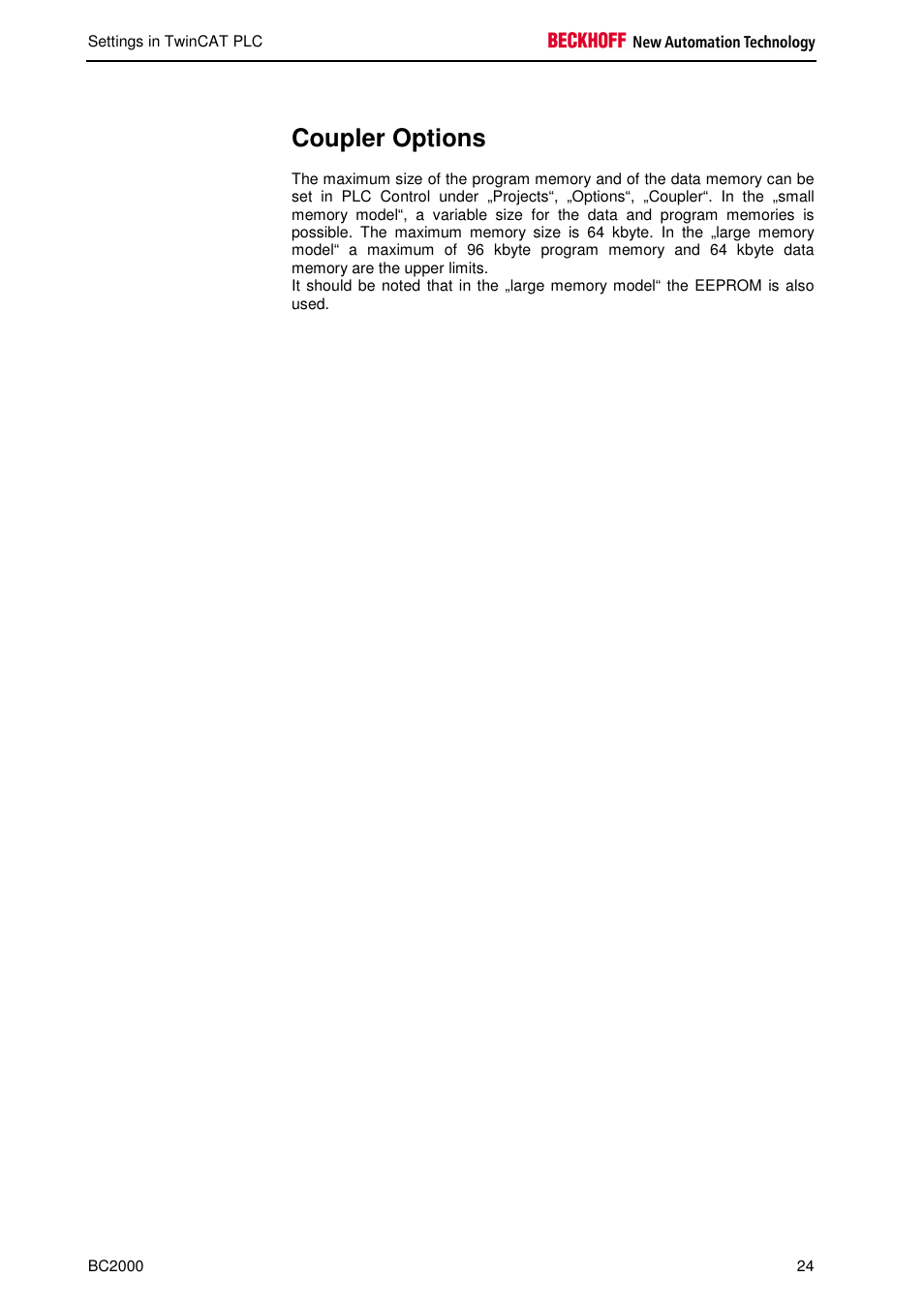 Coupler options | BECKHOFF BC2000 User Manual | Page 25 / 28