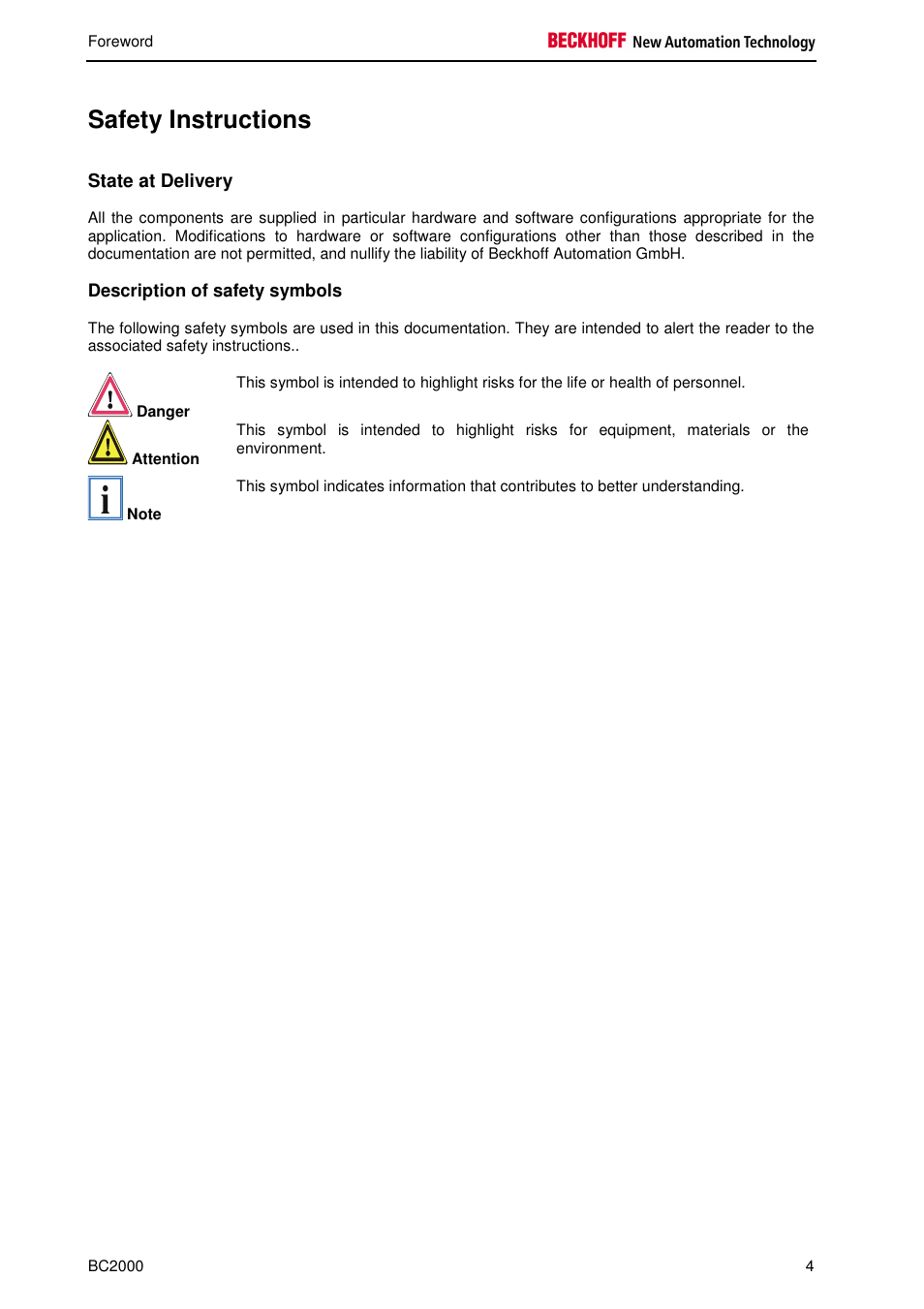 Safety instructions | BECKHOFF BC2000 User Manual | Page 5 / 28