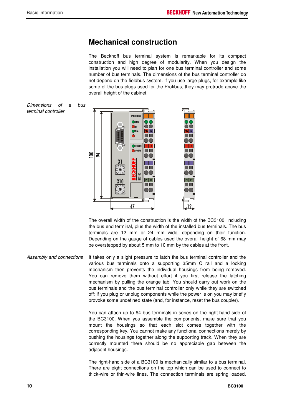 Mechanical construction | BECKHOFF BC3100 User Manual | Page 10 / 51