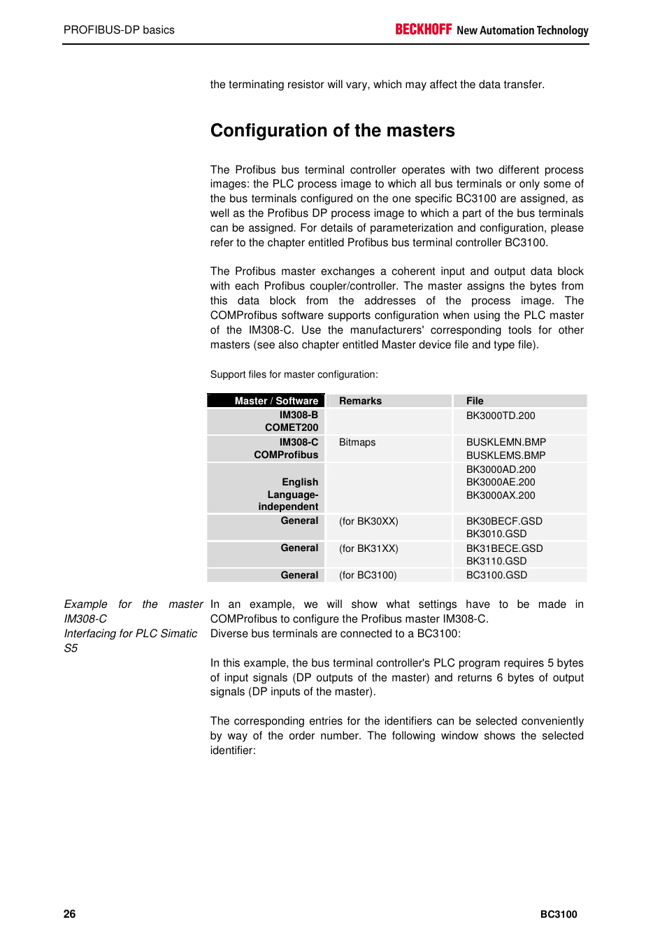 Configuration of the masters | BECKHOFF BC3100 User Manual | Page 26 / 51