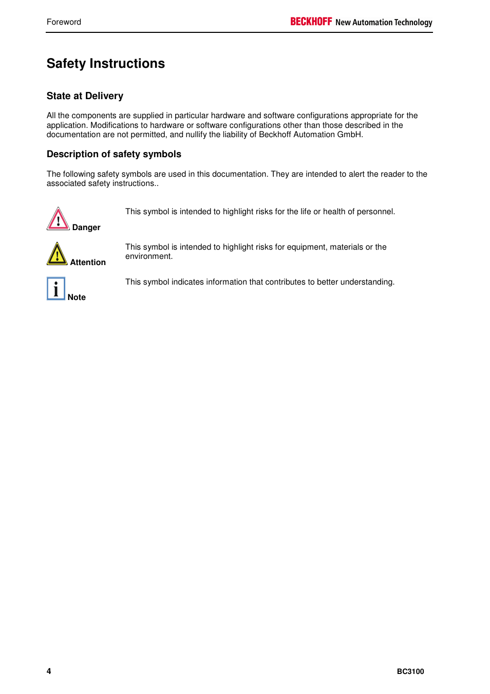 Safety instructions | BECKHOFF BC3100 User Manual | Page 4 / 51