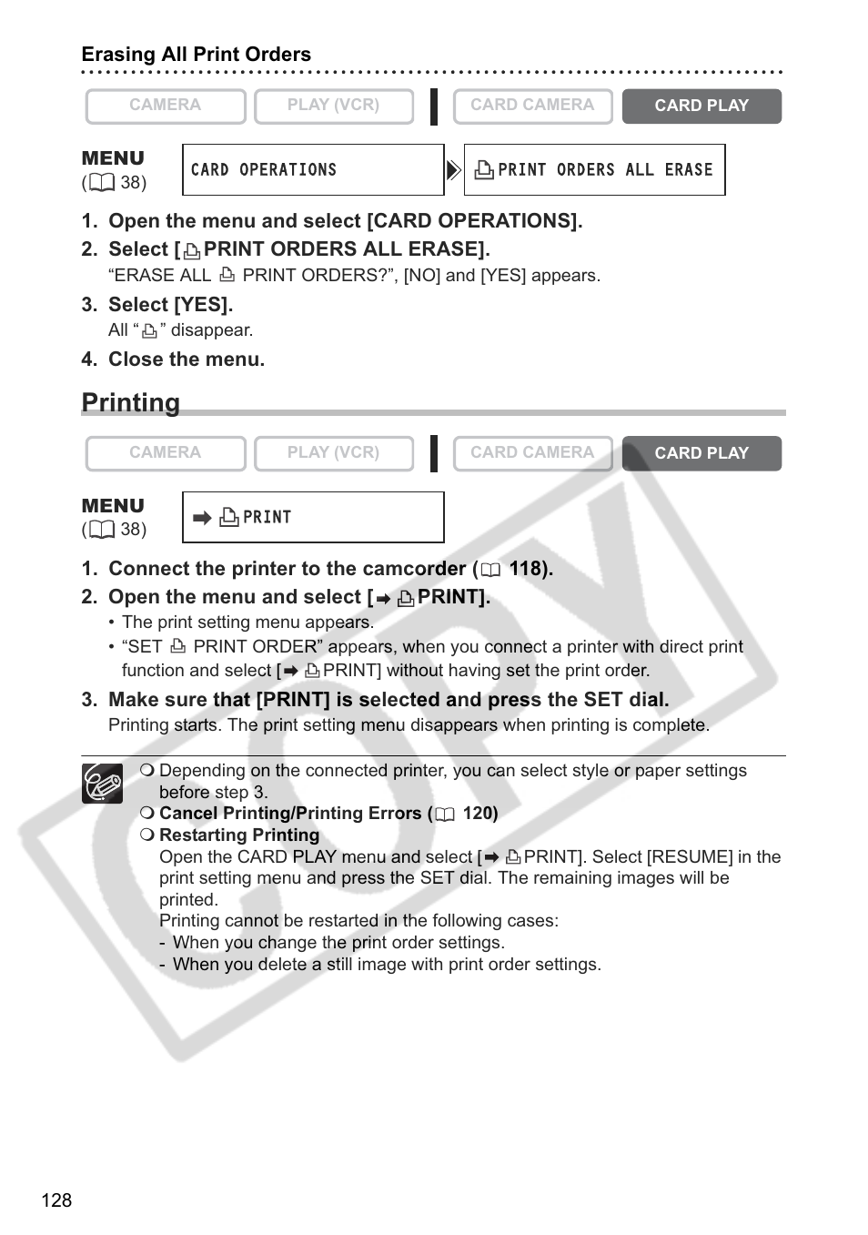 Printing | Canon ELURA 85 User Manual | Page 128 / 160