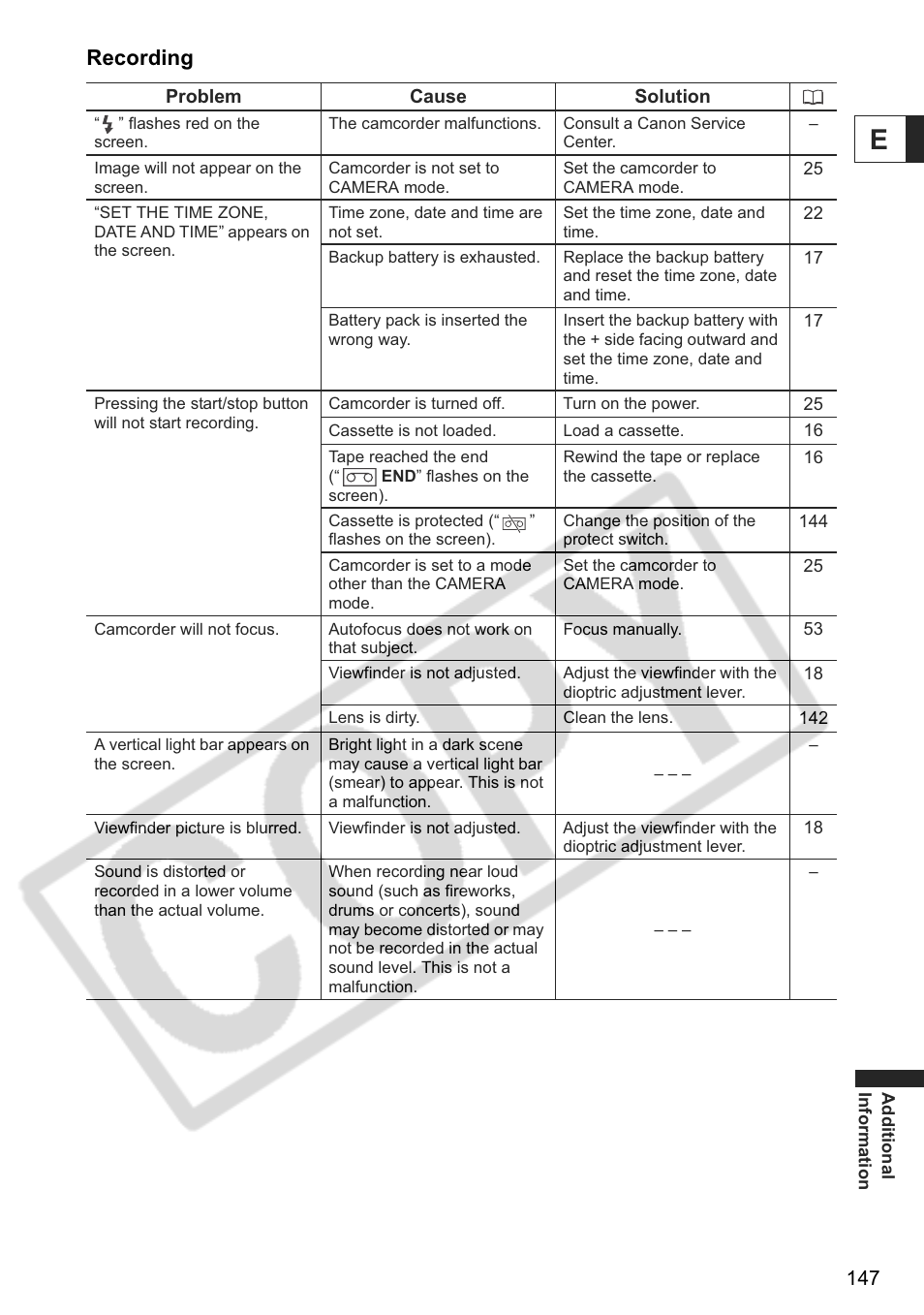 Recording | Canon ELURA 85 User Manual | Page 147 / 160