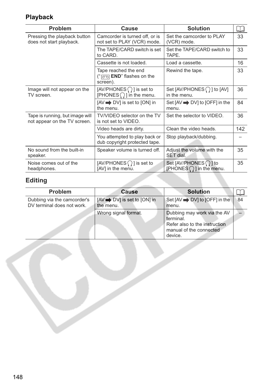 Playback editing | Canon ELURA 85 User Manual | Page 148 / 160