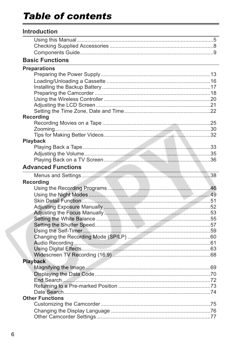 Canon ELURA 85 User Manual | Page 6 / 160