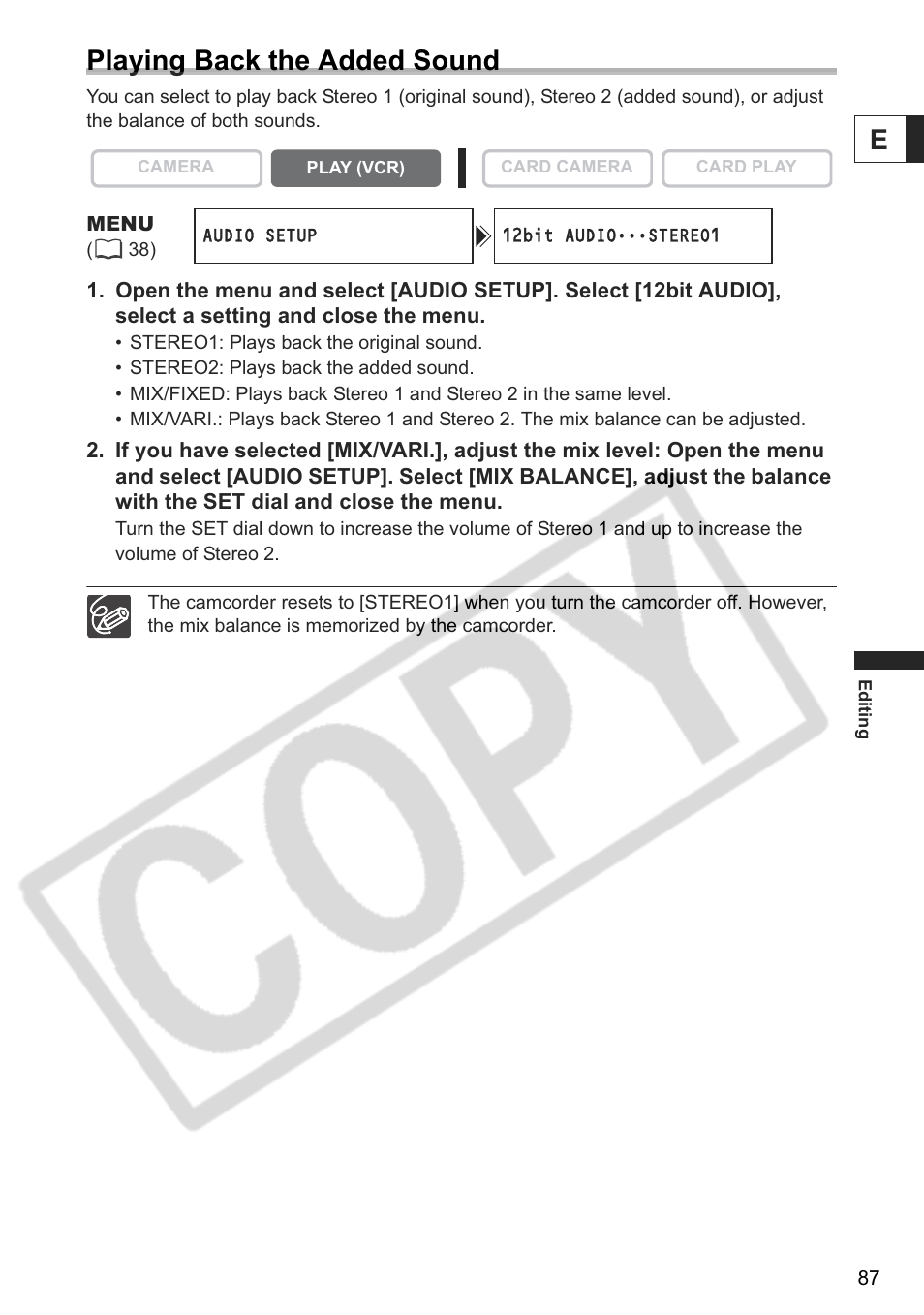 Eplaying back the added sound | Canon ELURA 85 User Manual | Page 87 / 160