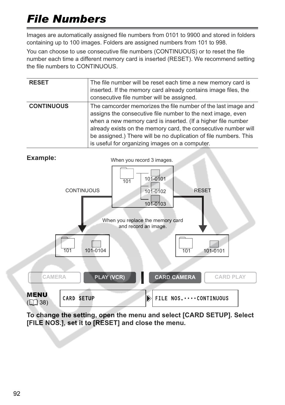 File numbers | Canon ELURA 85 User Manual | Page 92 / 160