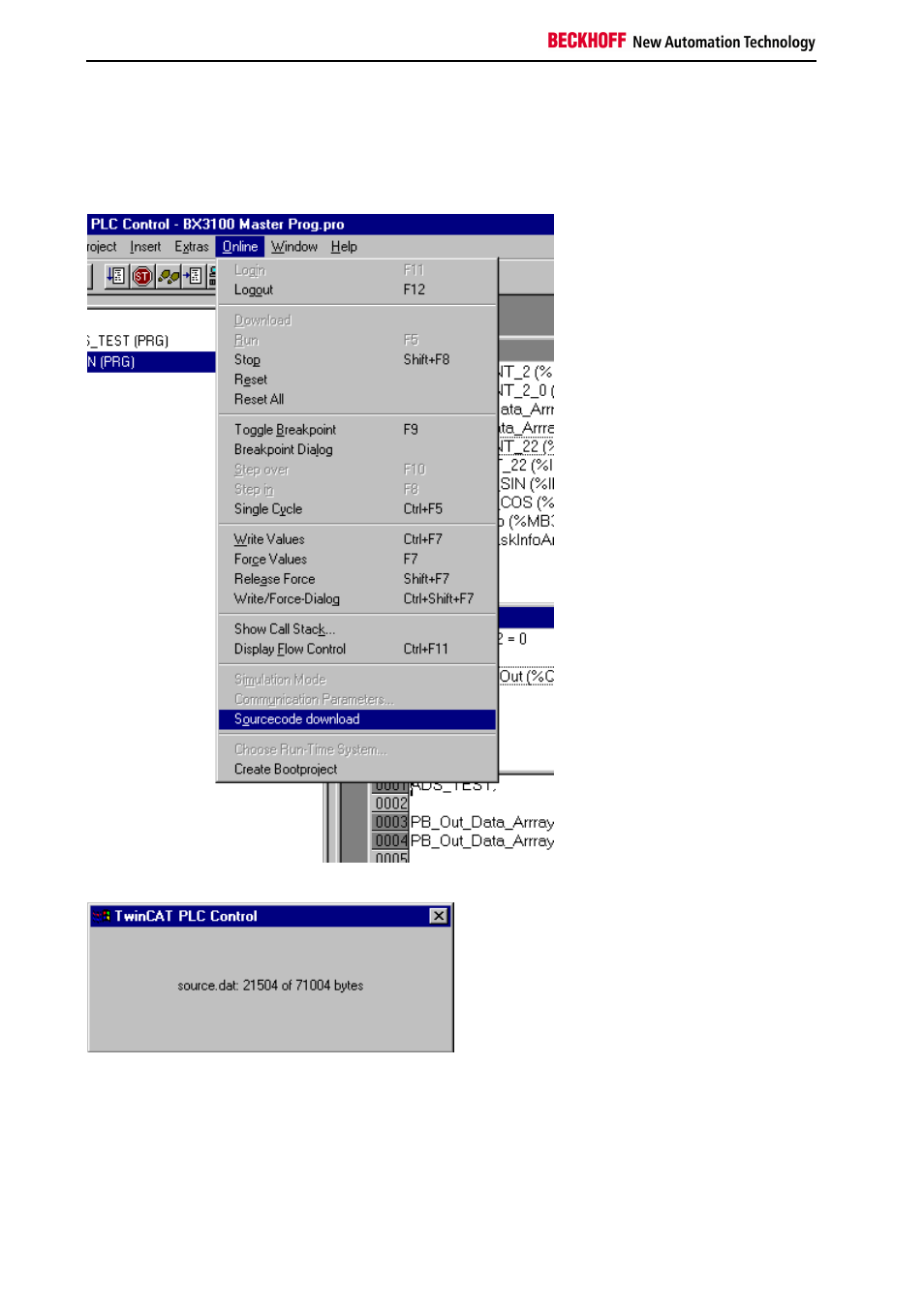 Downloading a program | BECKHOFF BC3150 User Manual | Page 66 / 112