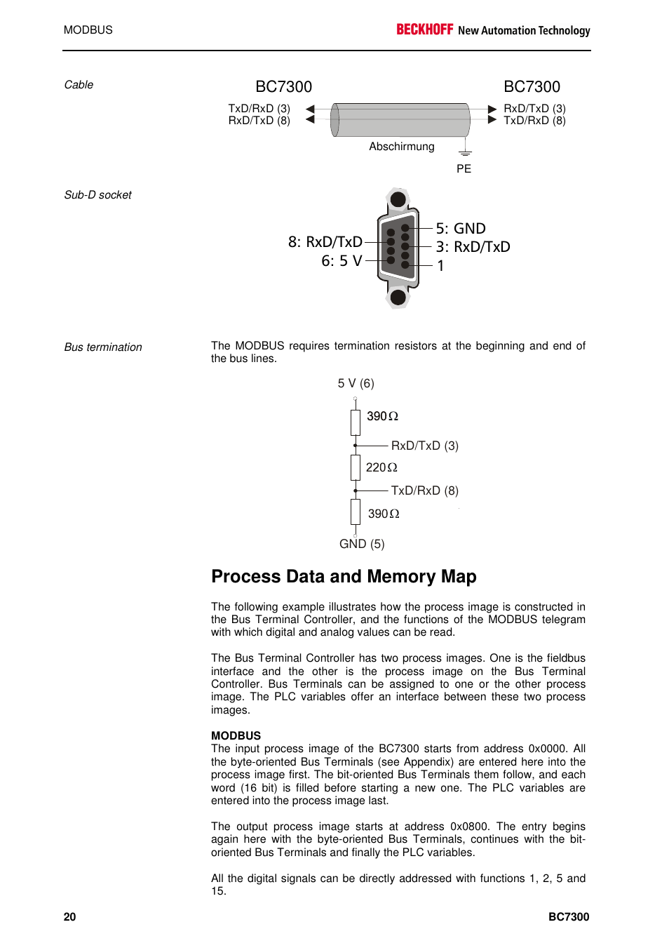 Bc7300, 5 v 5: gnd 3: rxd/txd 8: rxd/txd | BECKHOFF BC7300 User Manual | Page 20 / 48