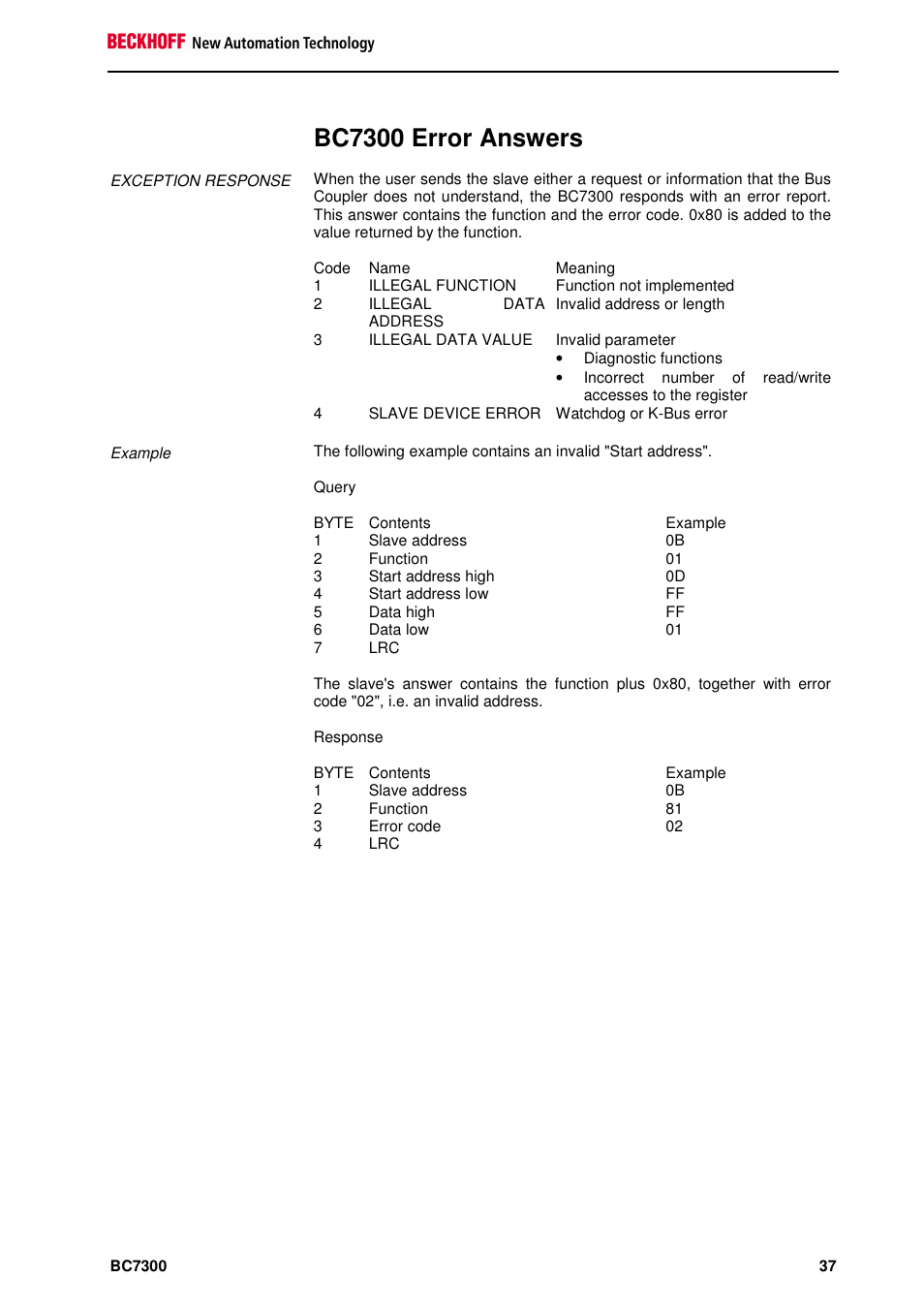 Bc7300 error answers | BECKHOFF BC7300 User Manual | Page 37 / 48