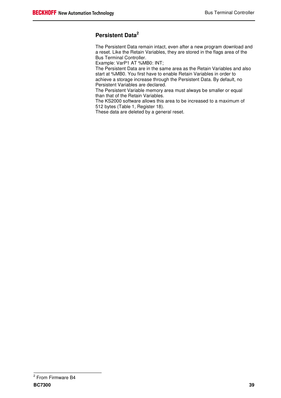 Persistent data | BECKHOFF BC7300 User Manual | Page 39 / 48