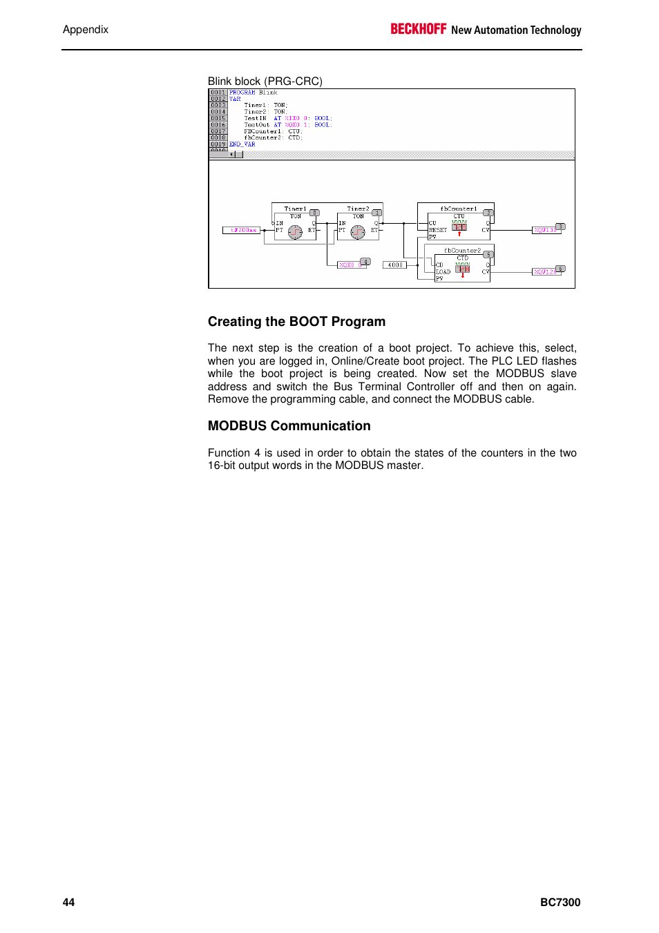 Creating the boot program, Modbus communication | BECKHOFF BC7300 User Manual | Page 44 / 48