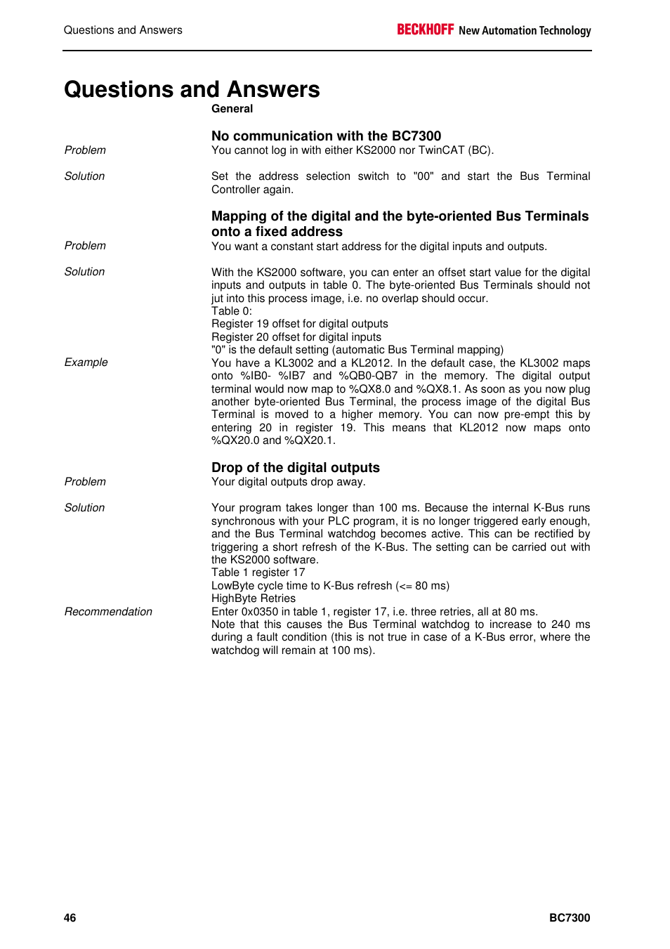 Questions and answers | BECKHOFF BC7300 User Manual | Page 46 / 48