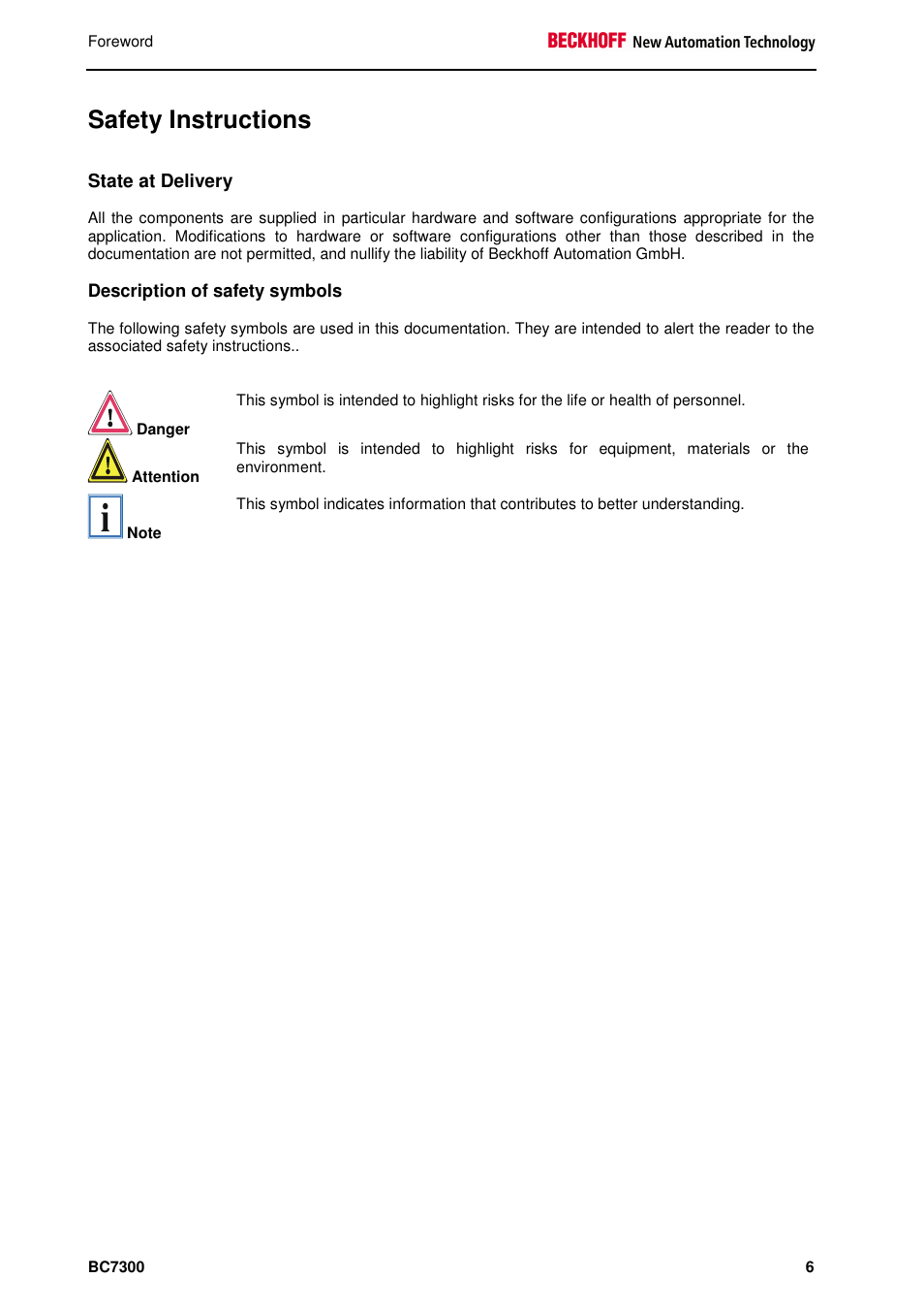 Safety instructions | BECKHOFF BC7300 User Manual | Page 6 / 48