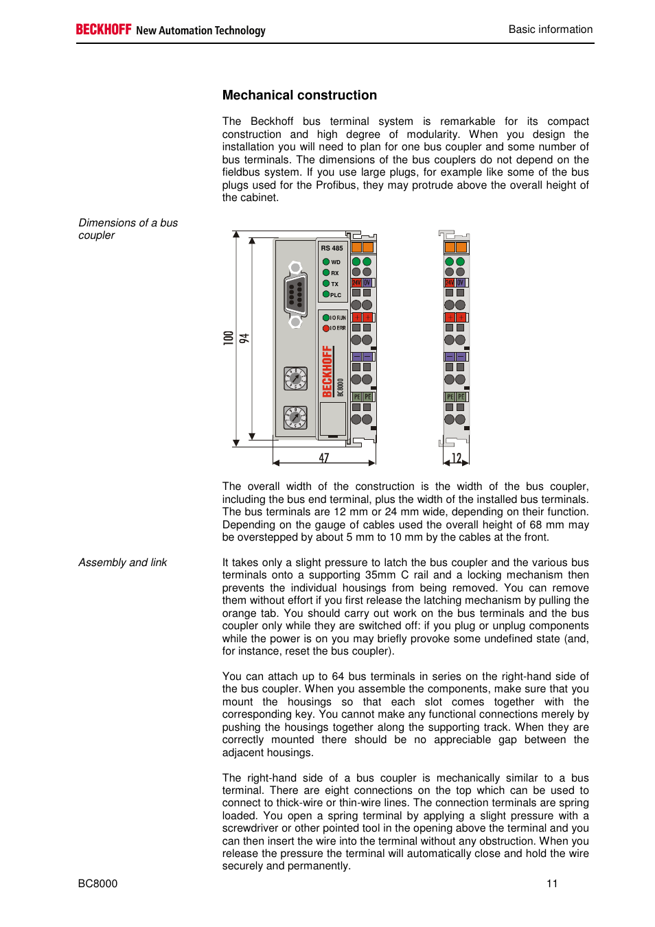 Mechanical construction | BECKHOFF BC8000 User Manual | Page 11 / 36
