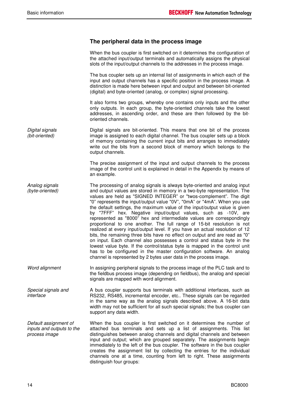 The peripheral data in the process image | BECKHOFF BC8000 User Manual | Page 14 / 36