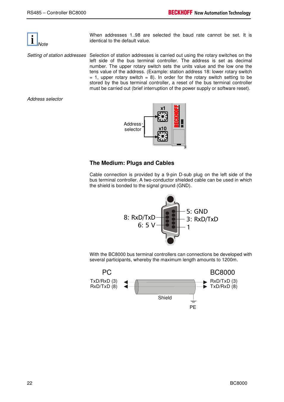 Bc8000, 5 v 5: gnd 3: rxd/txd 8: rxd/txd | BECKHOFF BC8000 User Manual | Page 22 / 36
