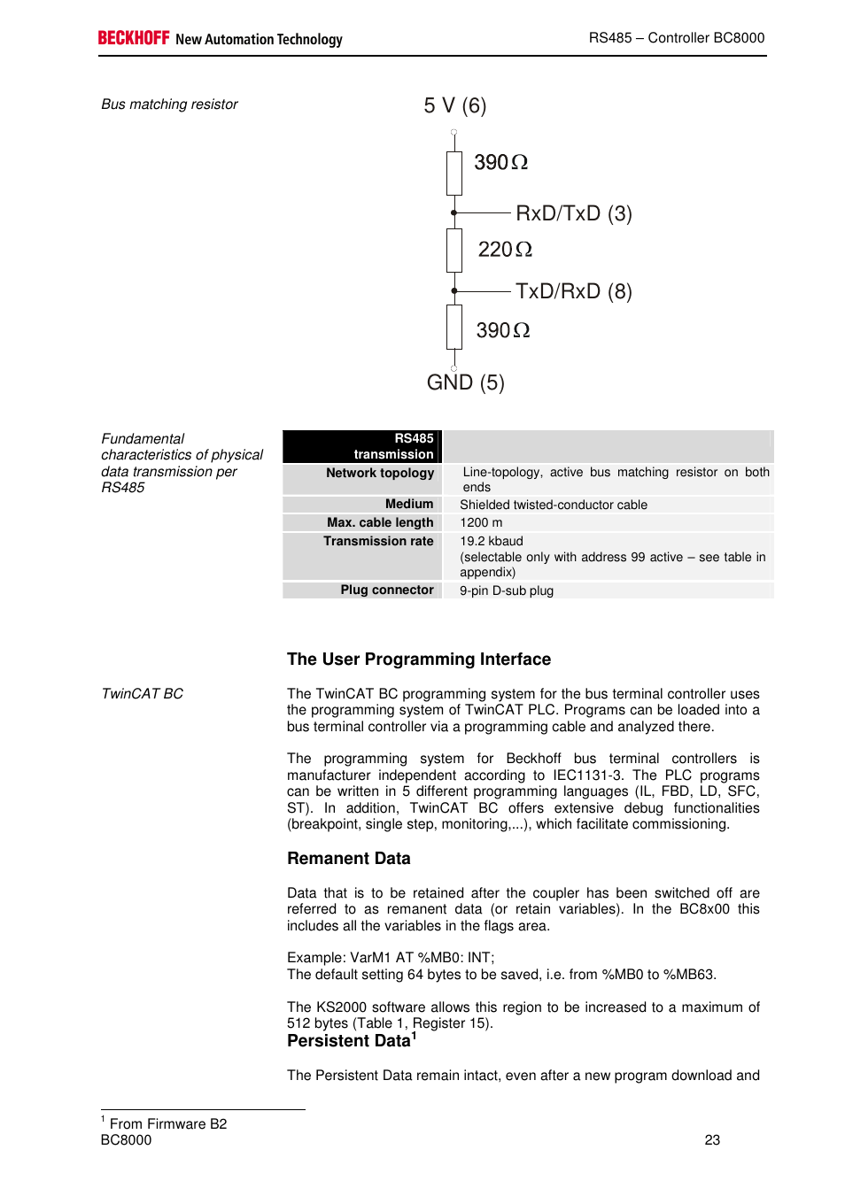 The user programming interface, Remanent data, Persistent data | BECKHOFF BC8000 User Manual | Page 23 / 36