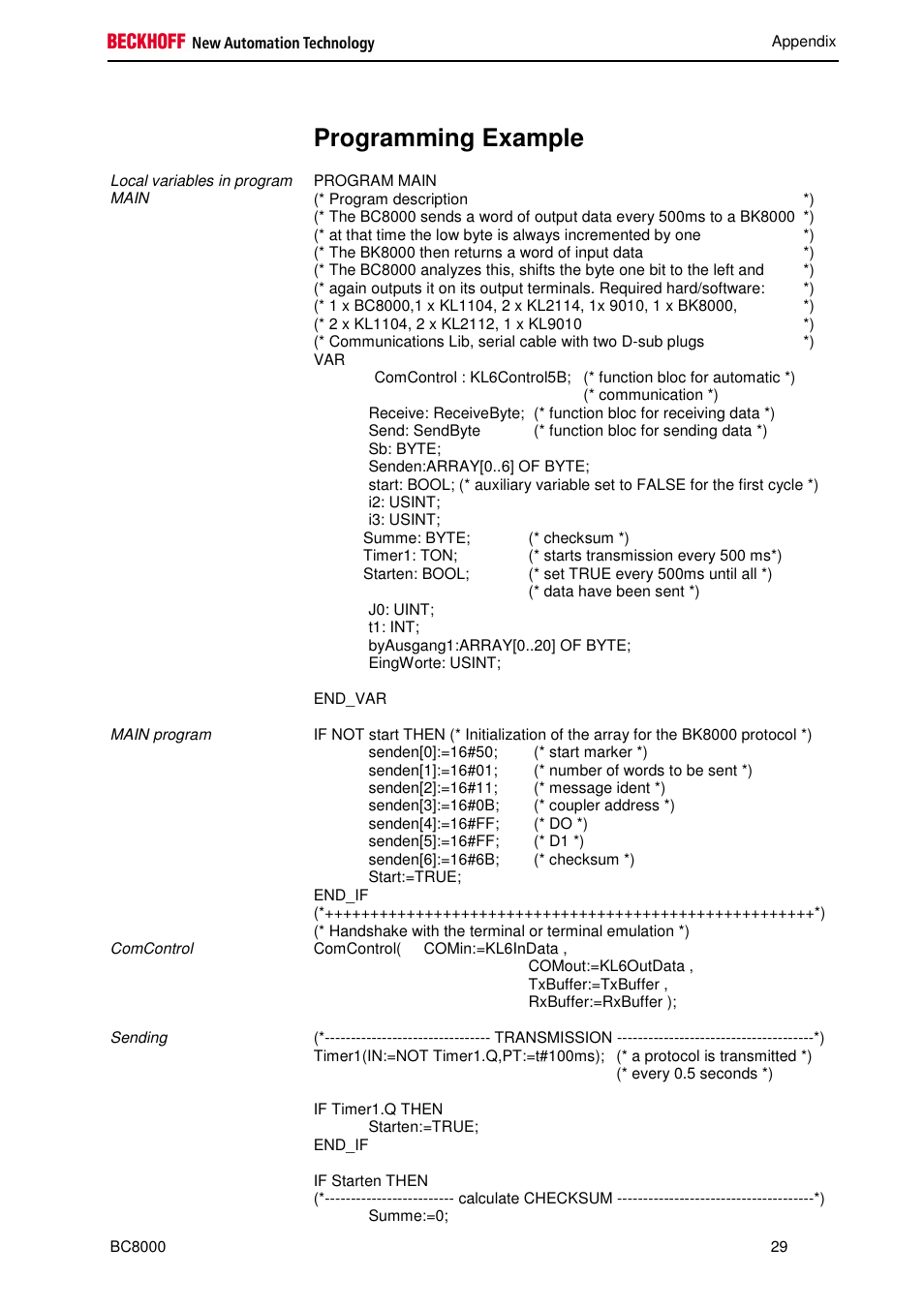 Programming example | BECKHOFF BC8000 User Manual | Page 29 / 36