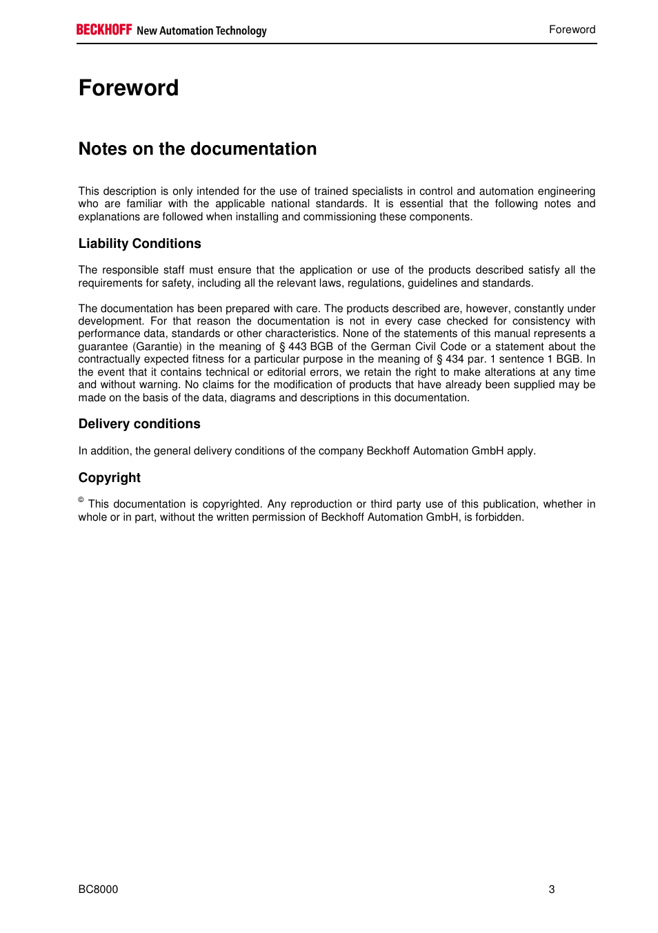 Foreword | BECKHOFF BC8000 User Manual | Page 3 / 36