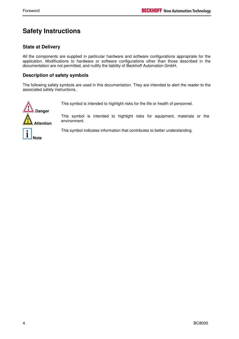Safety instructions | BECKHOFF BC8000 User Manual | Page 4 / 36