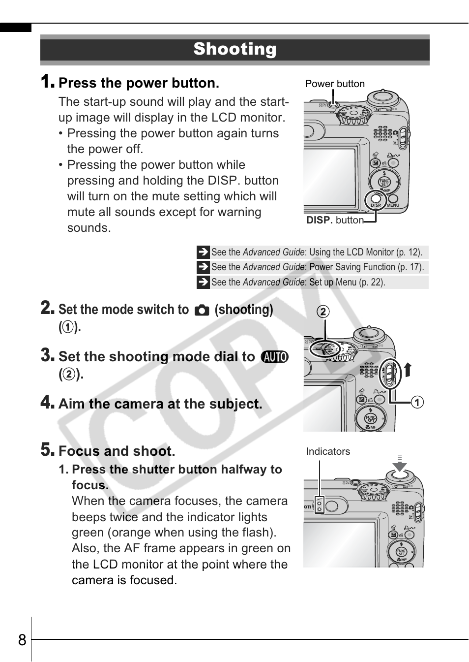 Shooting | Canon A570 IS User Manual | Page 10 / 35