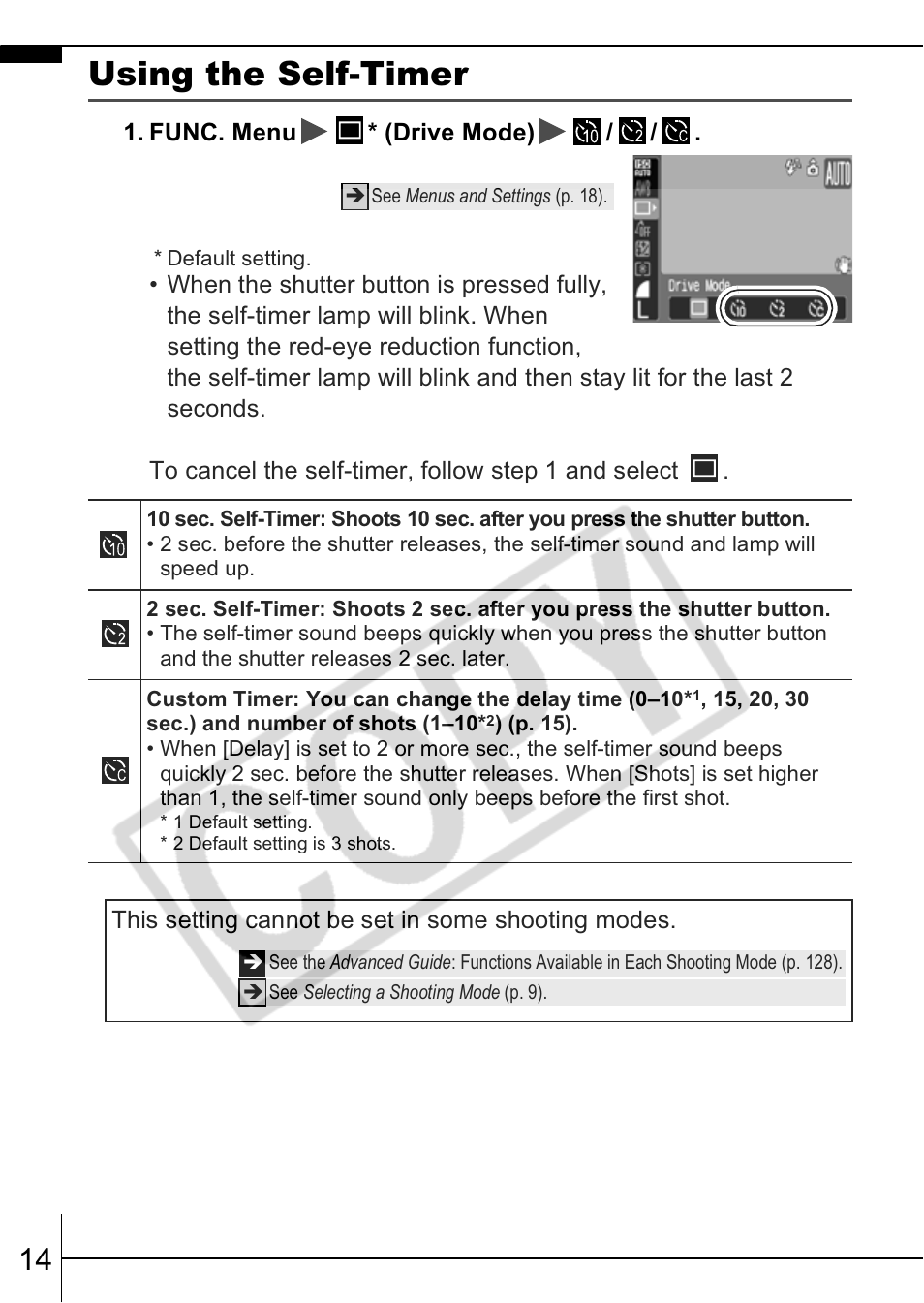 Using the self-timer | Canon A570 IS User Manual | Page 16 / 35