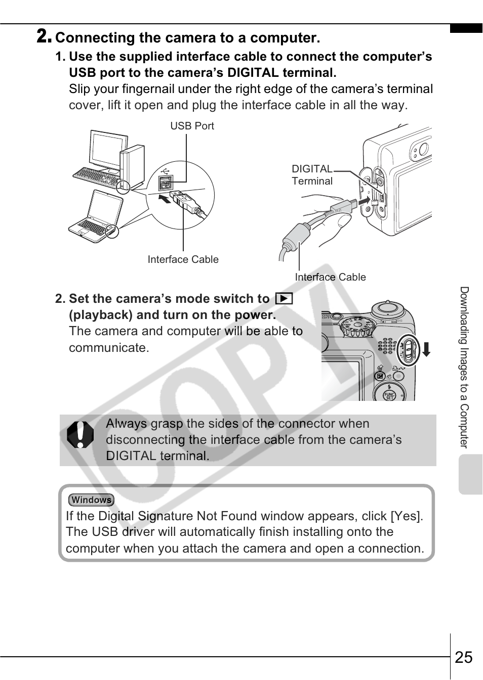 Connecting the camera to a computer | Canon A570 IS User Manual | Page 27 / 35