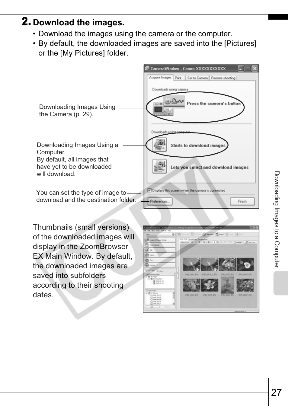 Download the images | Canon A570 IS User Manual | Page 29 / 35