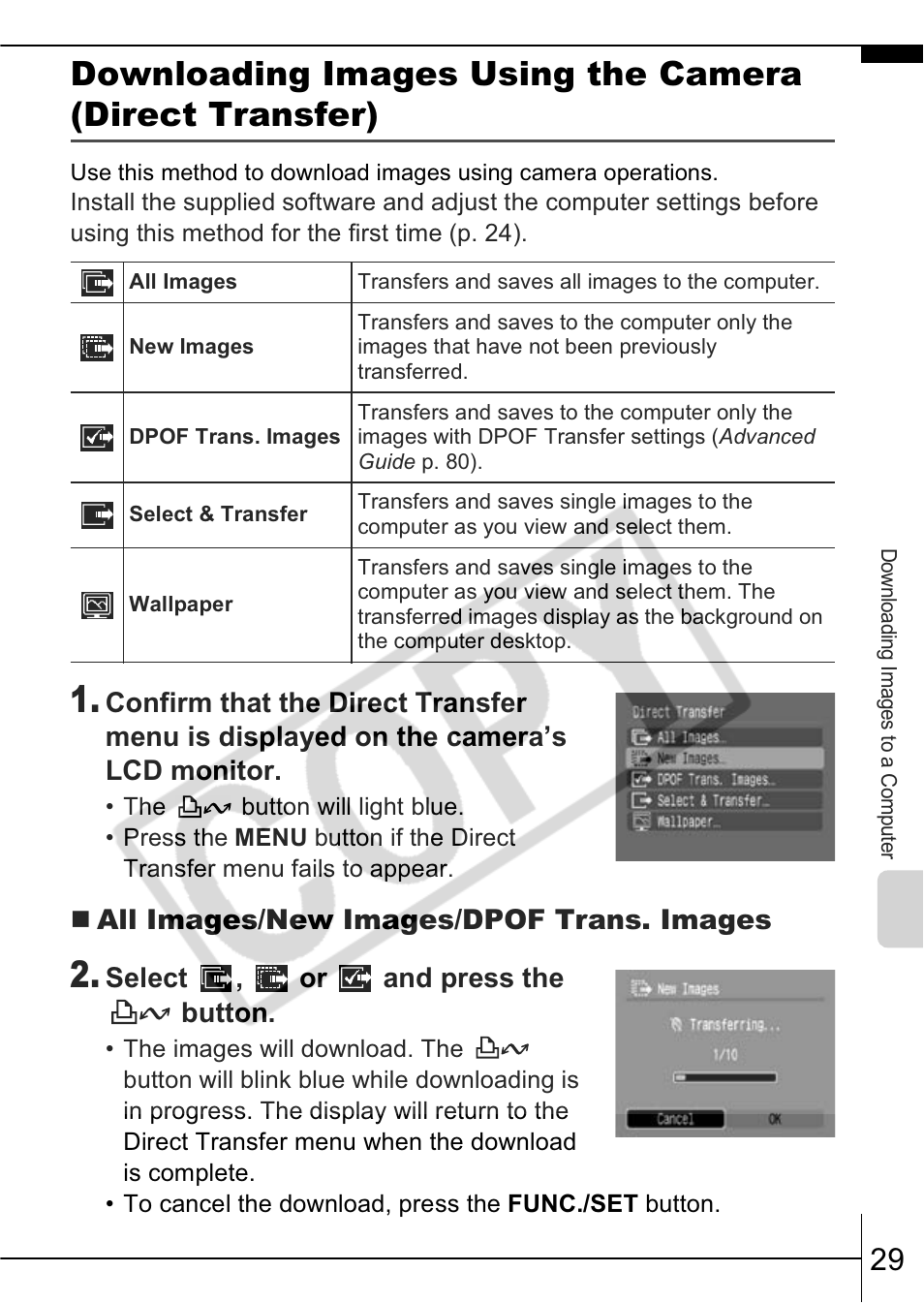All images/new images/dpof trans. images, Select , or and press the button | Canon A570 IS User Manual | Page 31 / 35