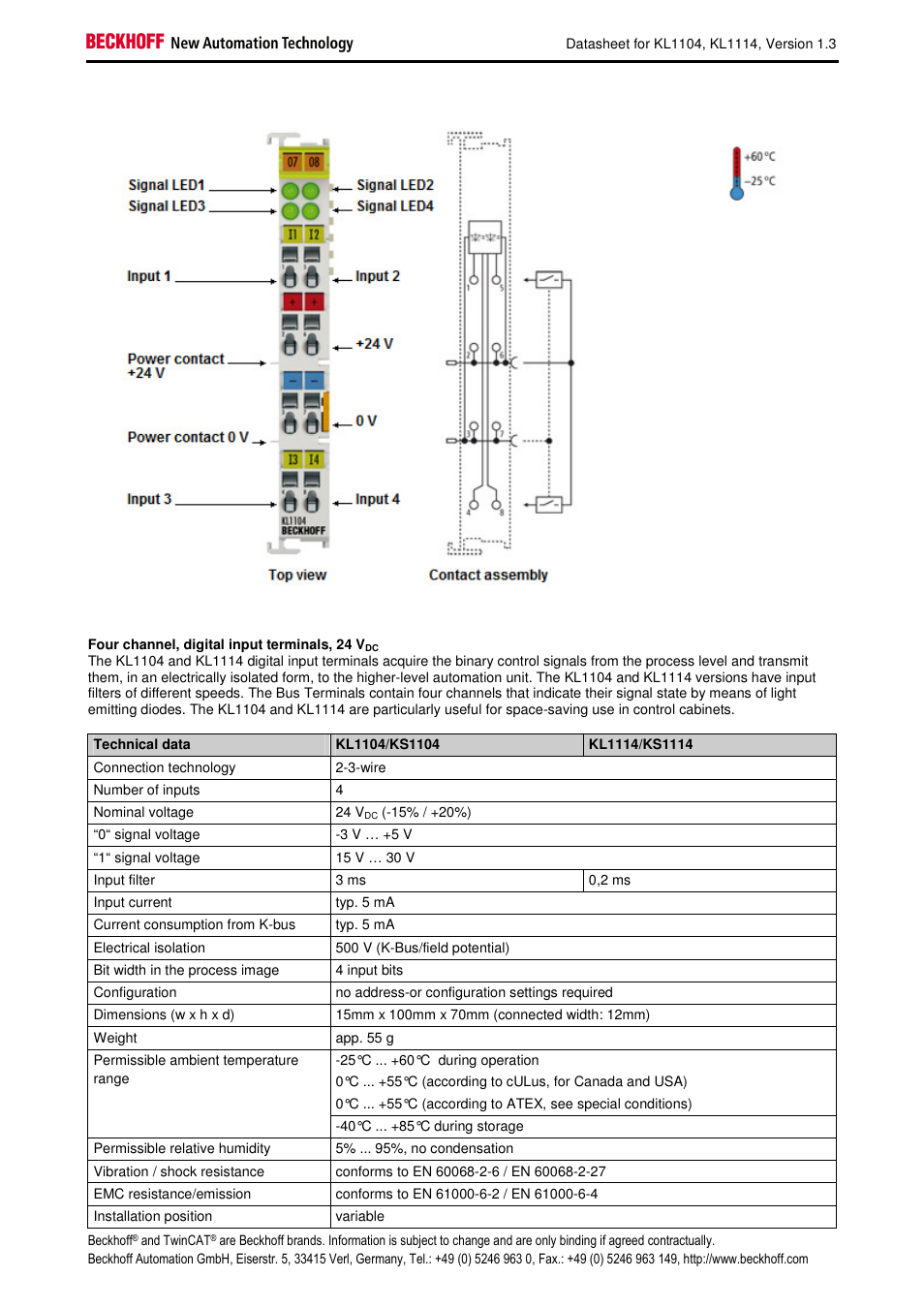 BECKHOFF KL1104 User Manual | 2 pages